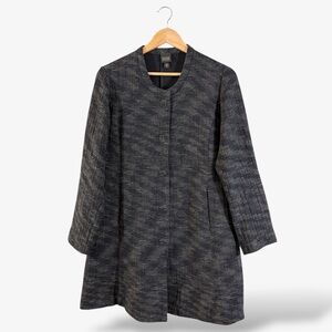 Eileen Fisher Black Car Coat Size M Snap Button Front Minimalist Lagenlook Luxe